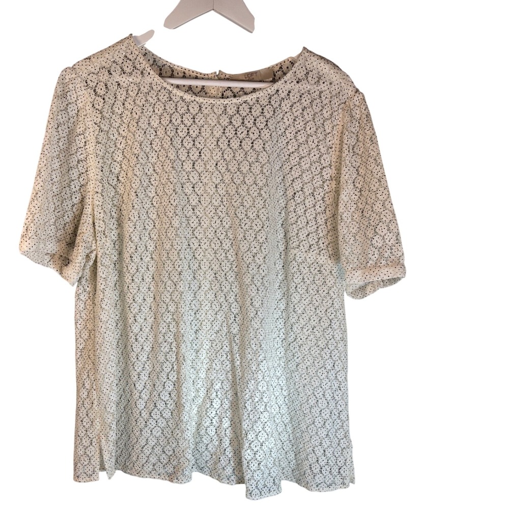 Loft Plus Lace Blouse Women 20 White Cotton Polka Dot Boho Button Back